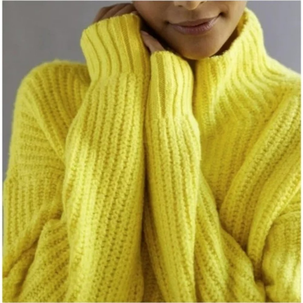 Anthropologie Sweater XS Yellow Oversized Funnel Neck Pullover Knit Top - Picture 3 of 11